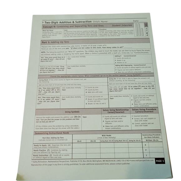 Two Digit Addition, Subtraction Book 9  Assessing Math Concepts 45 Student Forms - Picture 9 of 11